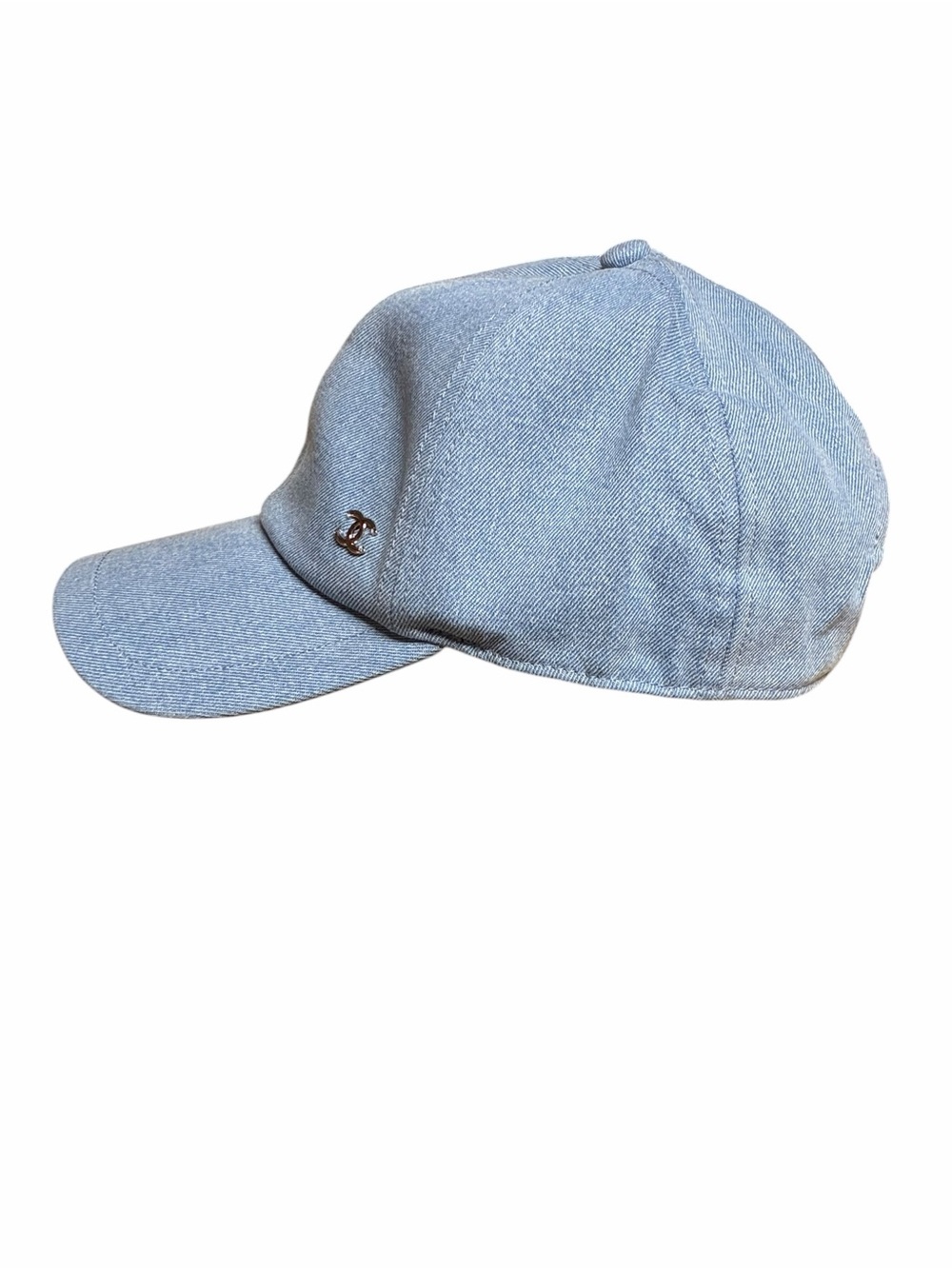 🧢 Double C Blue Jean Cotton Baseball Cap/ Hat Silver Tone Metal Logo